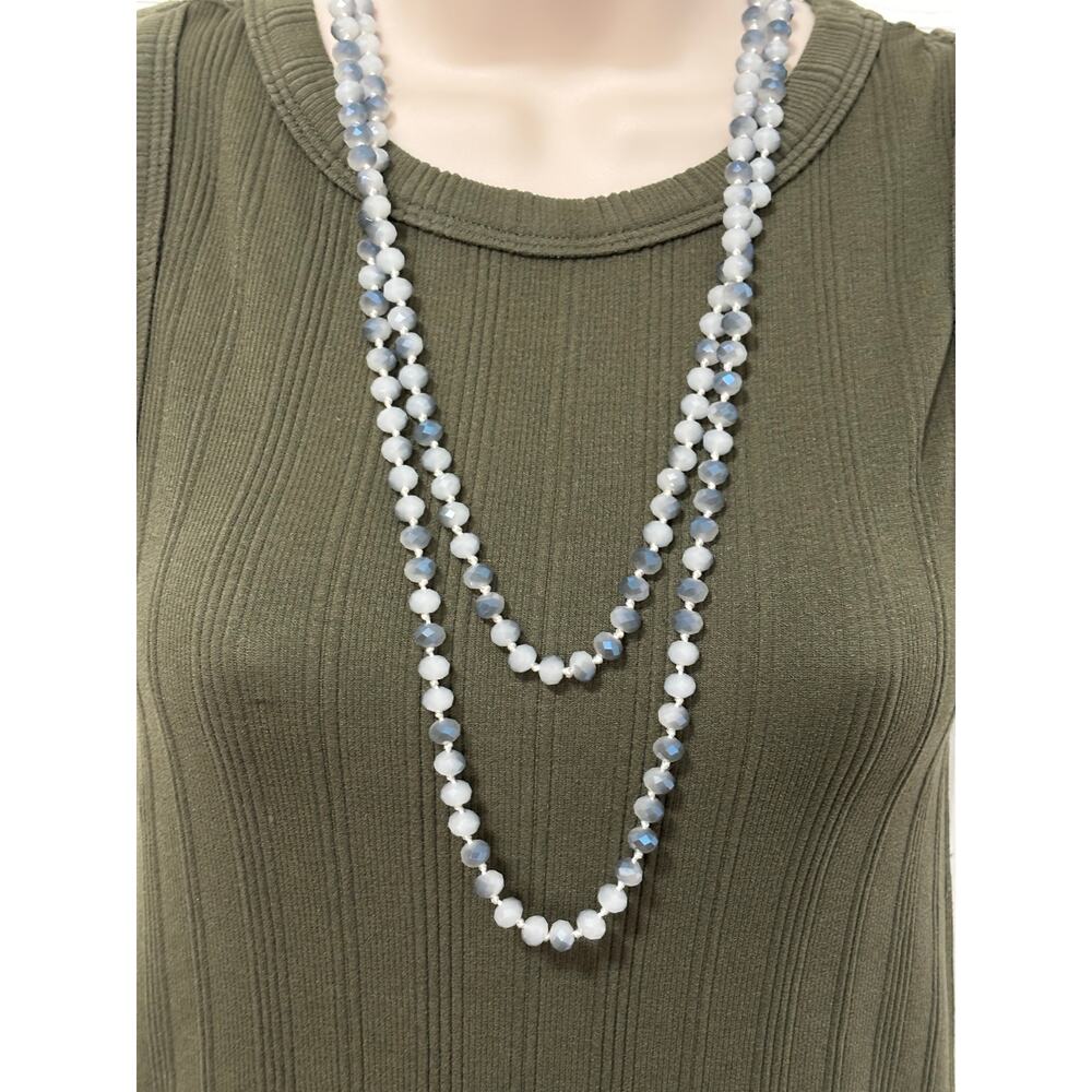 Women's‎ Long Layered Blue Gray Beaded Necklace Iridescent Classic Timeless BOHO